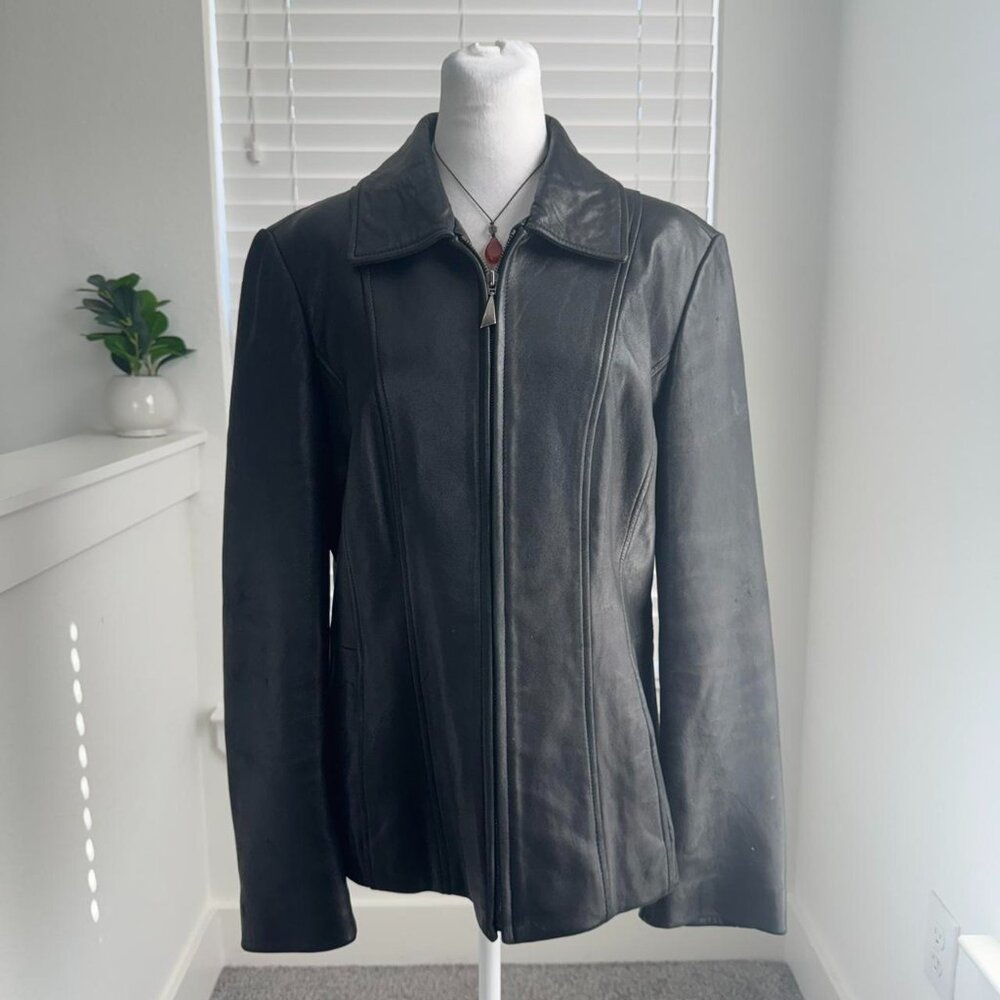 Liz Claiborne Black Genuine Leather Bomber Jacket 🖤 | Vintage Minimal Core